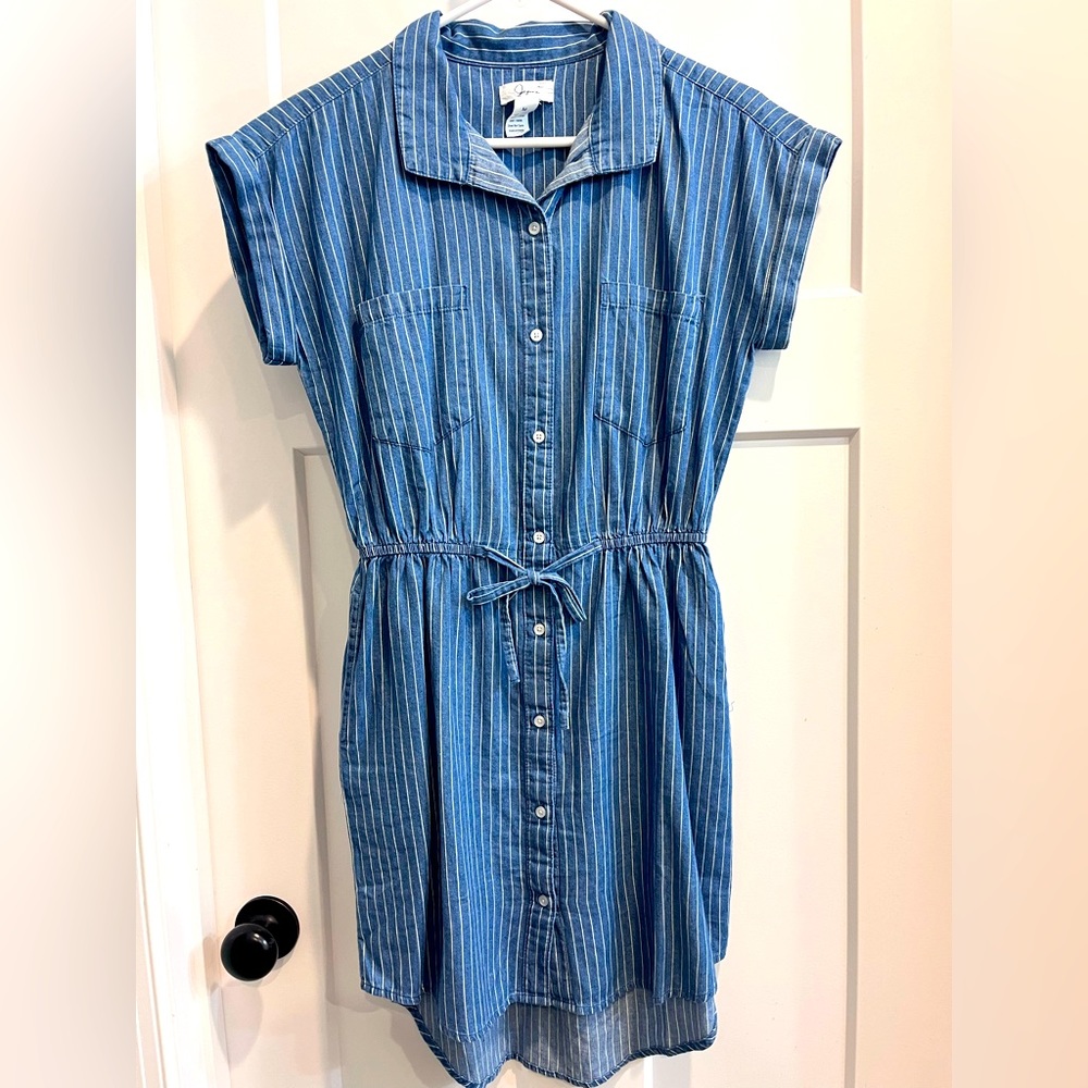 Japana Striped Blue And White Dress Mini Dress W/ Elastic Waist, Sz Medium